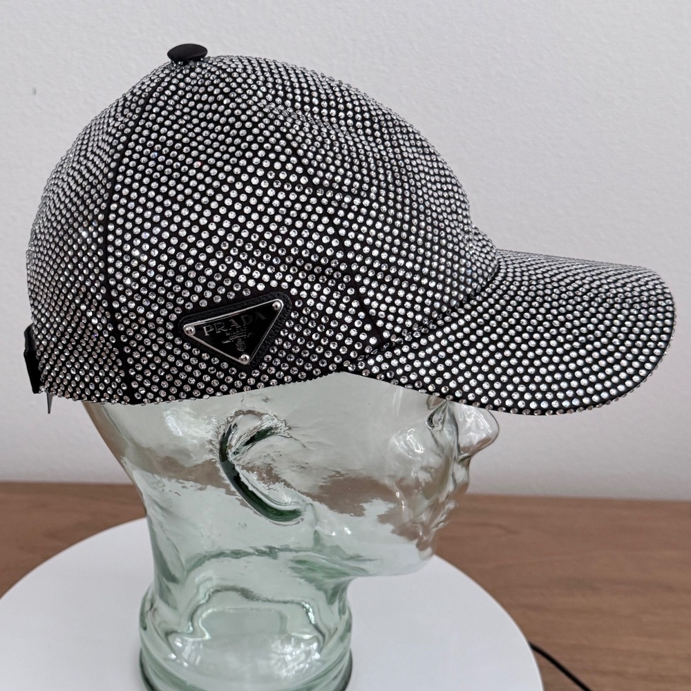 Prada Crystal Re-Nylon Baseball Cap Bianco  Silver XL 1HC274 Medium 58cm